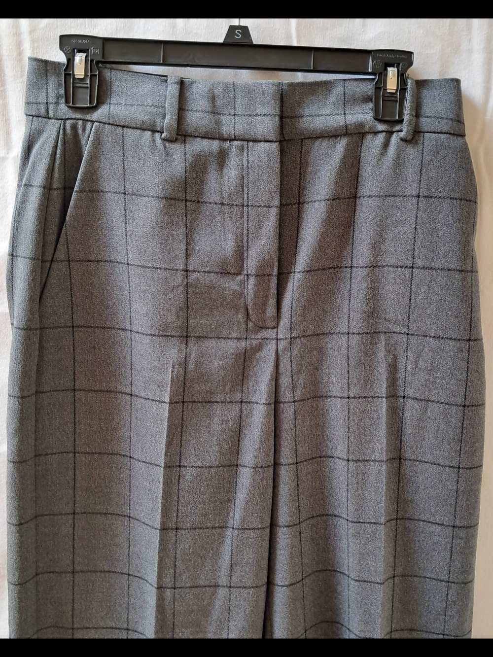 Mango‎ Grey Windowpane Plaid High Waisted Dress Pants Trousers Pleated Front